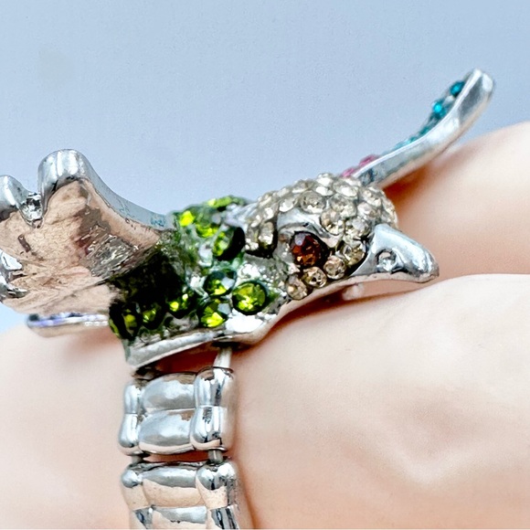 Large Multicolor Rhinestone Bird Cocktail Stretch Ring - Picture 3 of 7